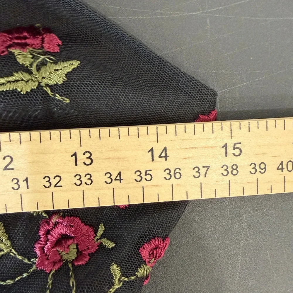 Vintage Monster Girl Medium Maxi Dress Black Rose Floral Mesh Overlay 90s Goth
